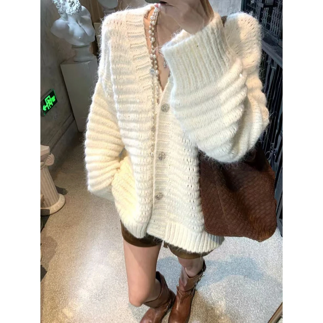 【璀璨柔光】细闪亮片仿羊毛肌理感加厚毛衣开衫外套上衣23268#