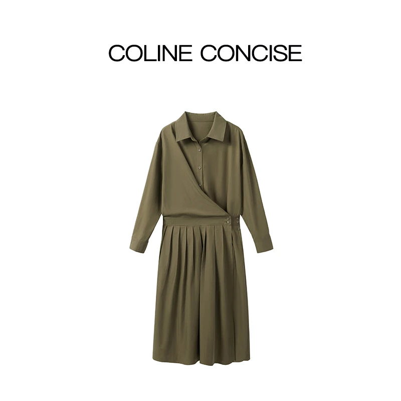 COLINE CONCISE 松弛美学不对称斜扣衬衫式连衣裙25秋季66267