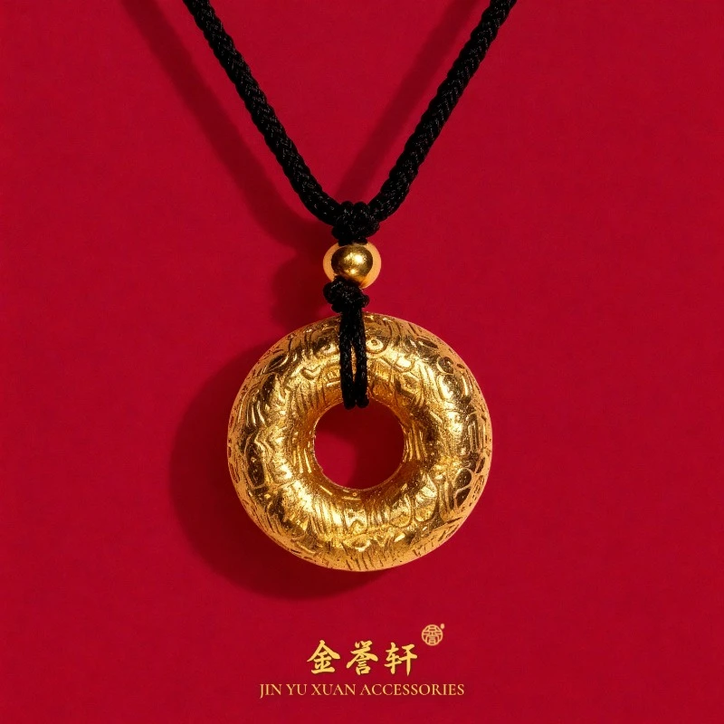 铜合金布艺项链 古法实心百福同心圆项链饰品#008