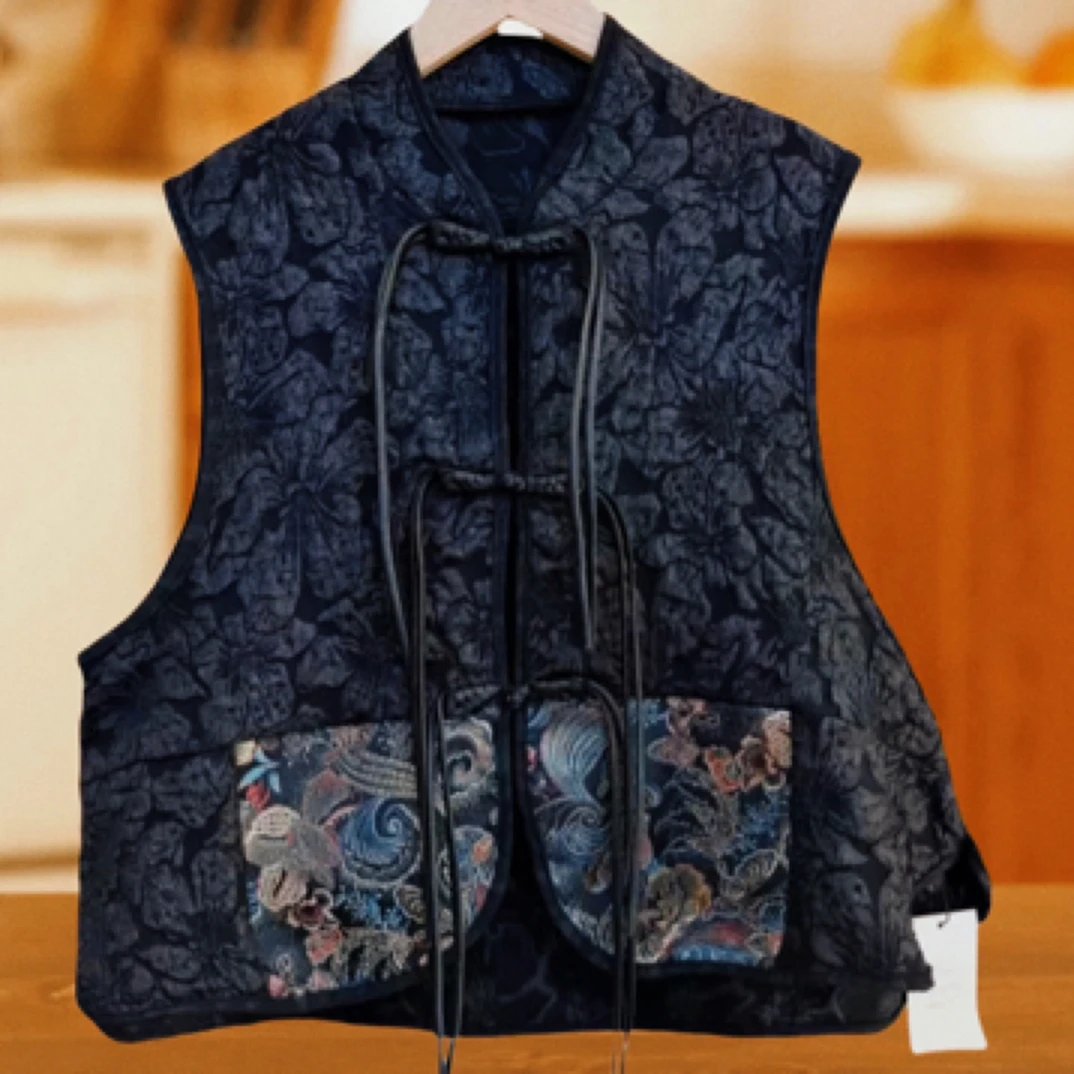 101新中式提花刺绣国风盘扣马甲显瘦高级气质