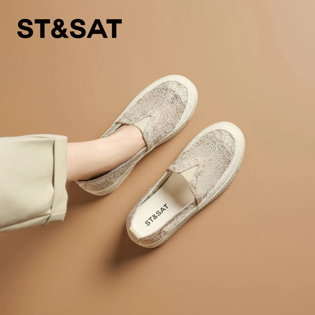 星期六蕾丝渔夫鞋女秋2025新款小香风轻奢鞋子透气单鞋奶奶妈妈鞋