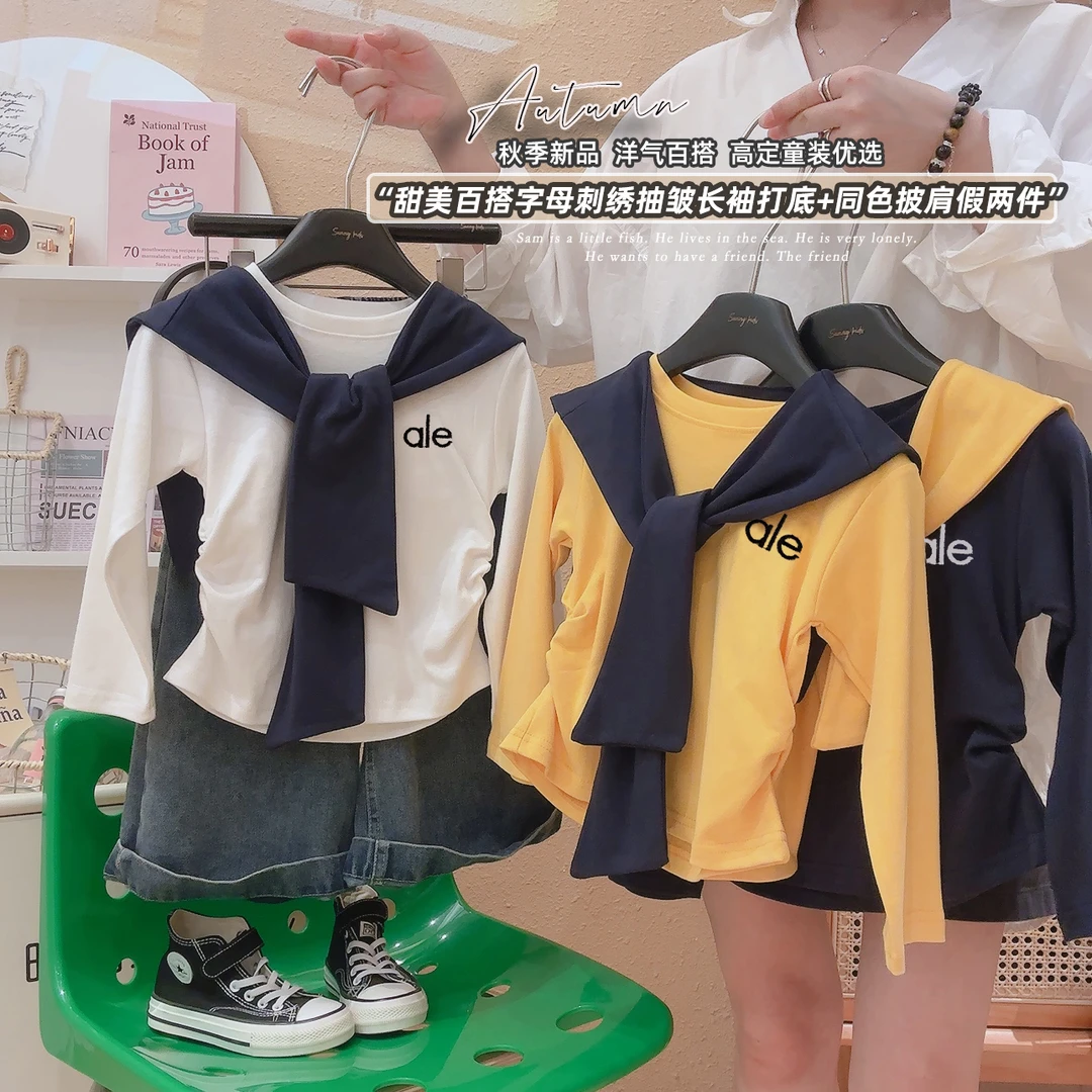 2025新款女童学院风百搭上衣海军风披肩T恤秋季新款上衣百搭时尚