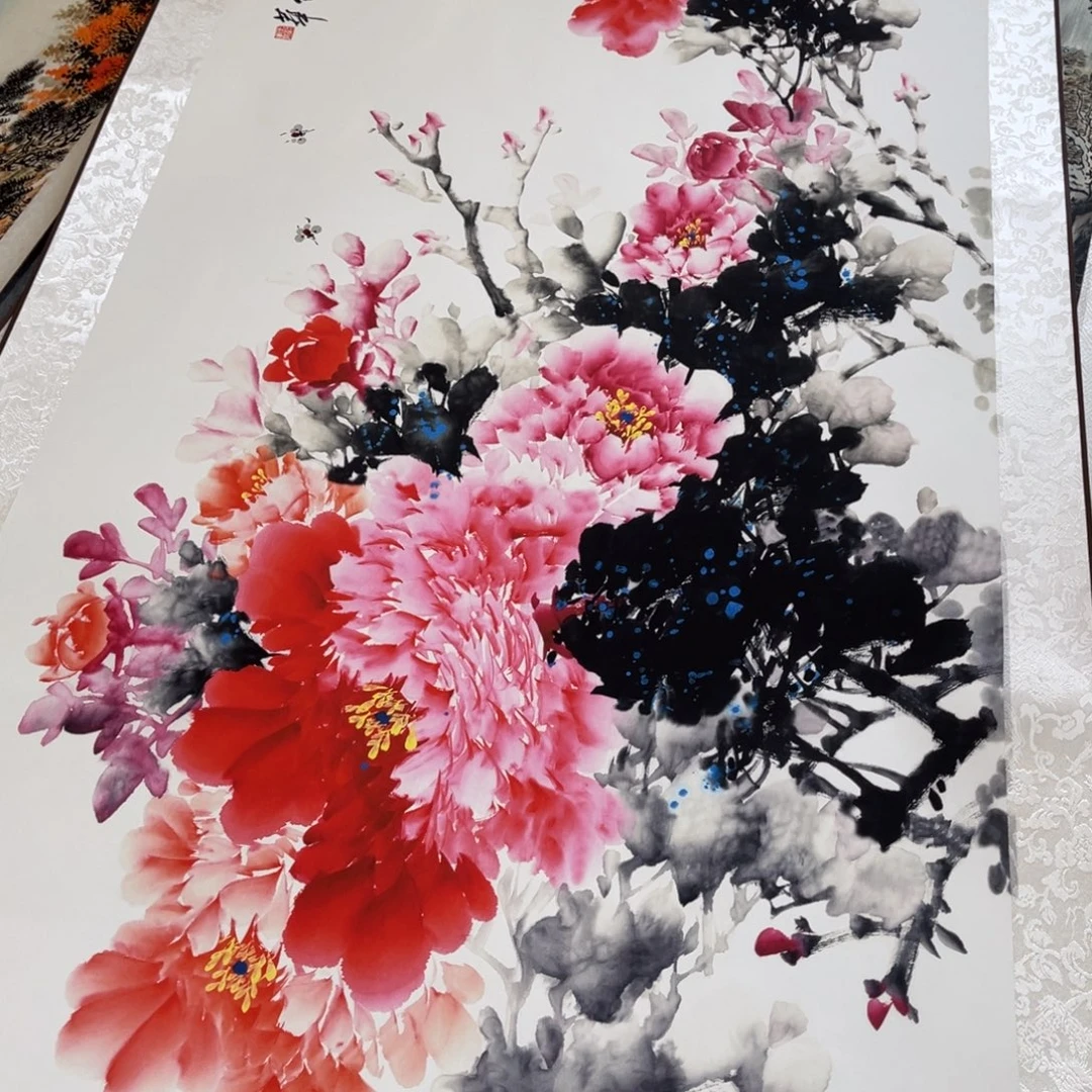 富贵满堂四尺横幅牡丹花装饰画180*70