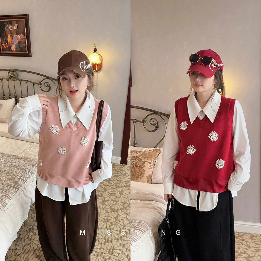 应小姐【初雪】微胖大码女装显瘦时尚宽松设计叠穿百搭针织马甲