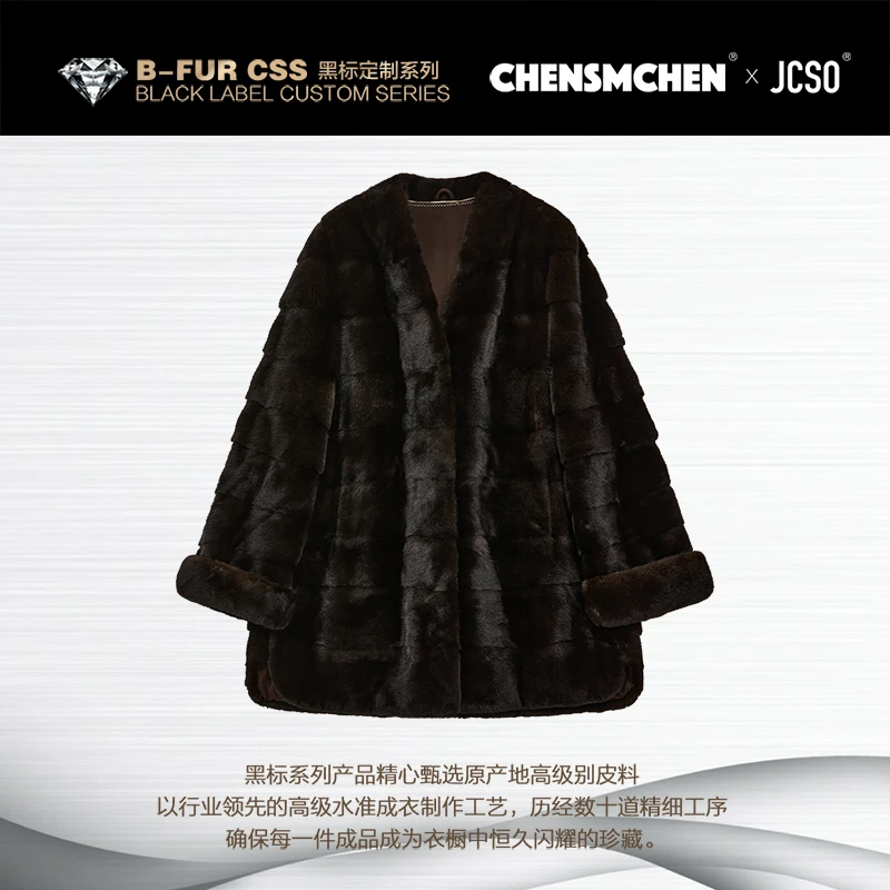 【CHENSMCHEN×JCSO】进口马赫根尼V领挽袖水貂外套中长款CdSP7576NL