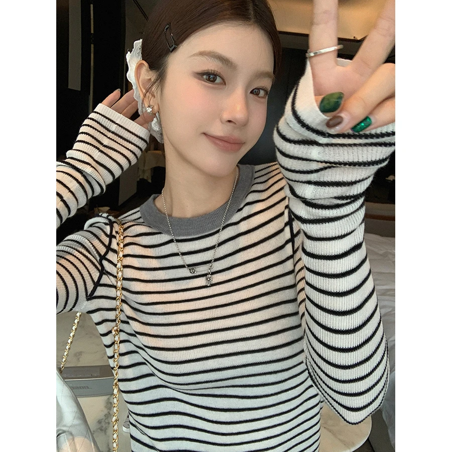 张贝贝 海伦简谱乐 蚕丝羊毛 经典海魂条纹针织衫