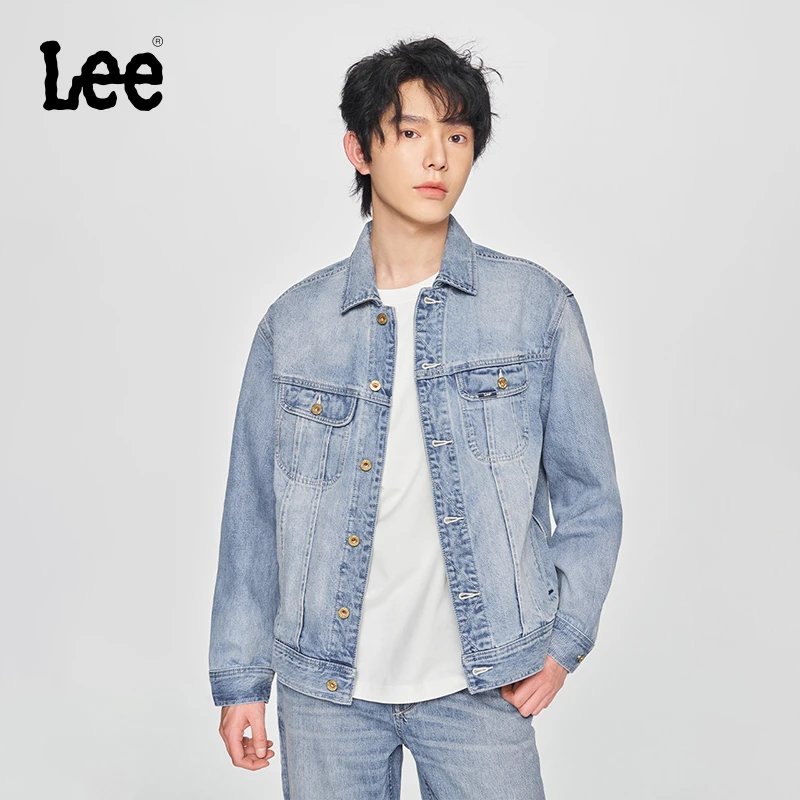 Lee同款25早春舒适版翻领101+浅蓝色男牛仔夹克外套潮流cleanfit