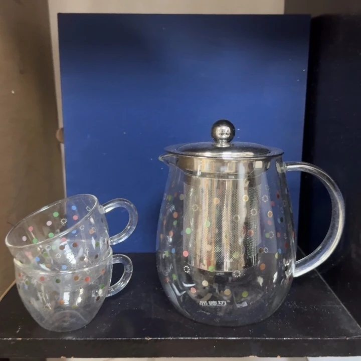 不锈钢内胆玻璃茶壶一壶二杯