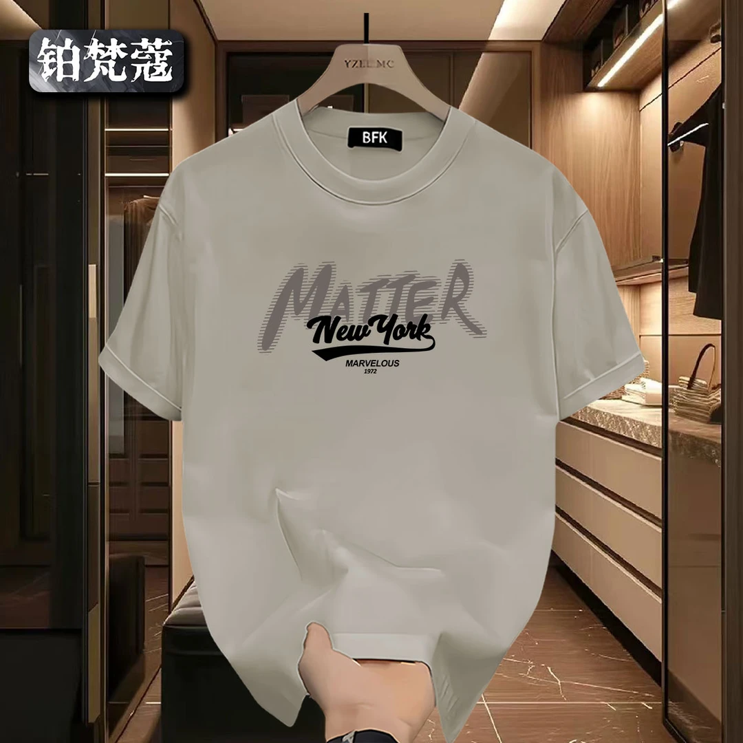 铂梵蔻纯棉夏季百搭美式男士痞帅潮流休闲印花短袖T恤上衣圆领
