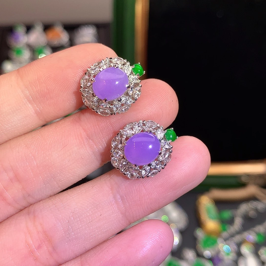 翡翠18K金镶嵌耳饰翡翠