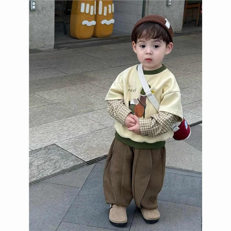 男童韩版套装2025新款儿童秋装卡通卫衣洋气两件套宝宝长袖打底衫