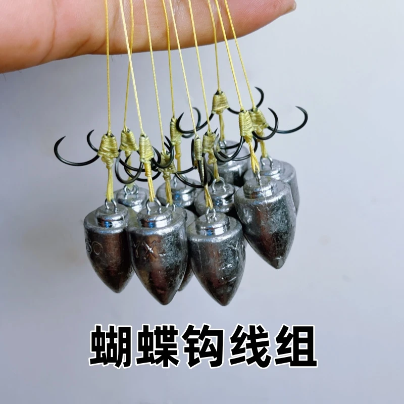 蝴蝶钩线组甲鱼钩组淬火手工绑制50线50砣