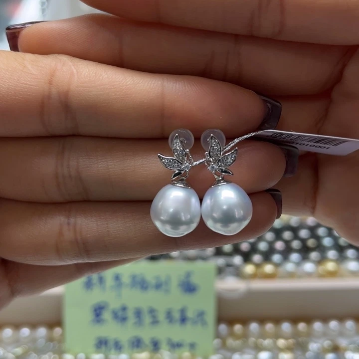海水珍珠耳饰银S925镶嵌