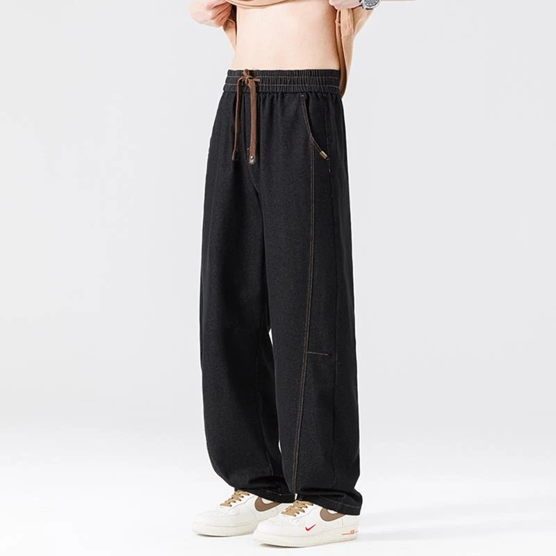 阔腿牛仔裤男秋季新款潮牌经典简约百搭垂感直筒裤男士抽绳休闲裤