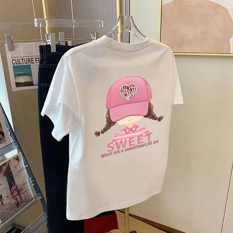 夏季白色短袖t恤女童2025新款韩版宽松百搭休闲慵懒风半袖上衣ins