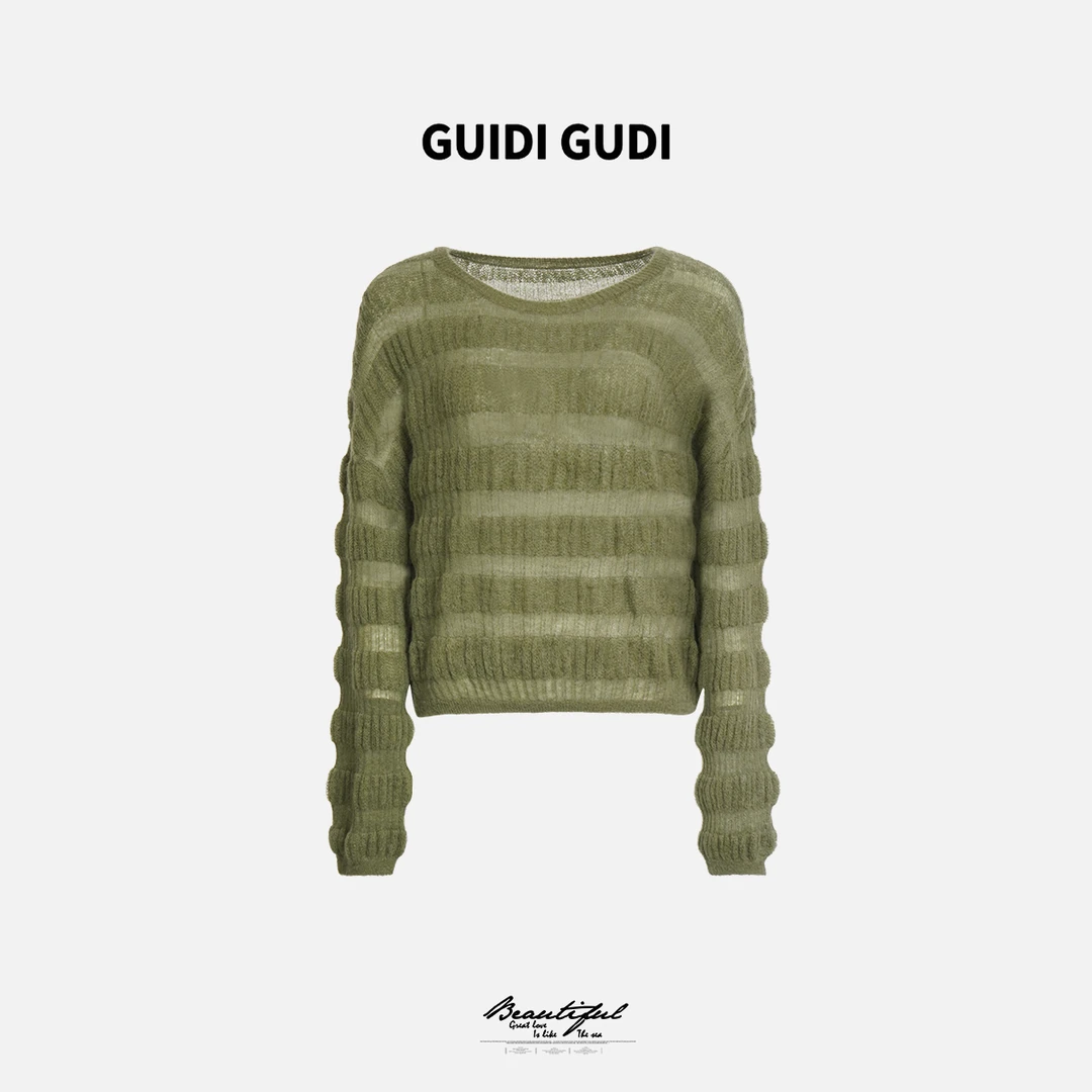 GUIDI GUDI【海草海草】堆堆羊毛马海长袖套头毛衣/黄加蓝