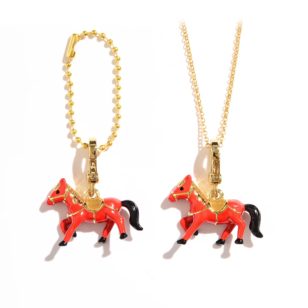 JuicyGrape 黄铜珐琅吊坠 红色小马吊坠项链迷你时尚可爱挂坠百搭