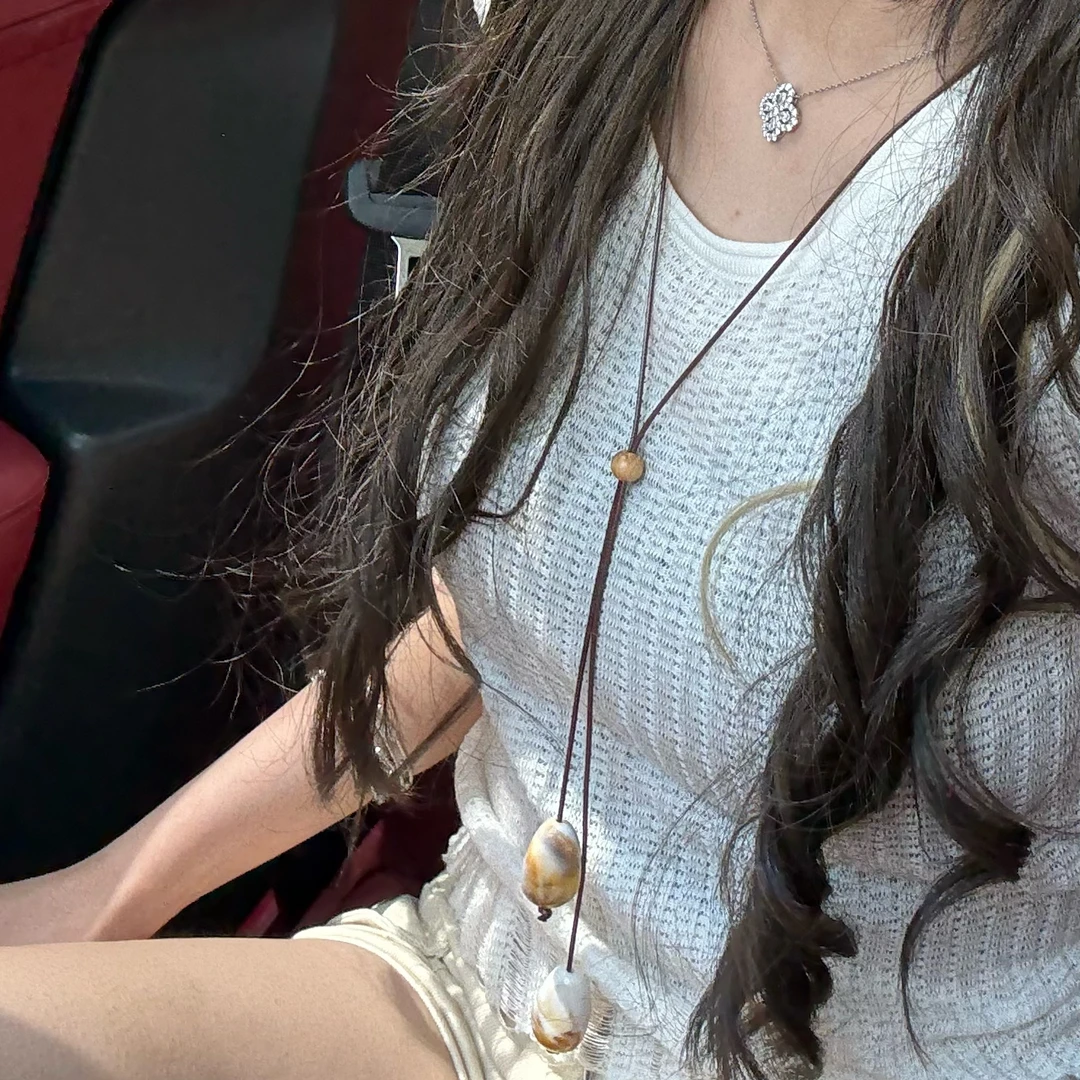 非金属树脂吊坠 【浠儿家】复古森系毛项链女款小众绿色圆珠长链