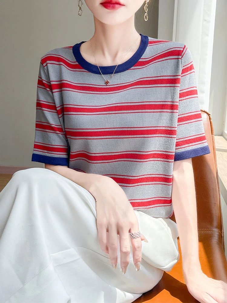 薄款女毛针织衫透气卡通针织短袖圆领韩版宫廷风