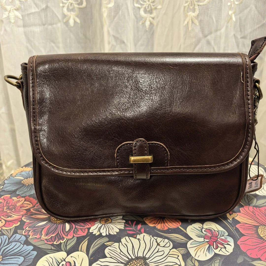 多层款复古风邮差包单根斜挎包黑色肩包链条包单肩棕色包包牛皮