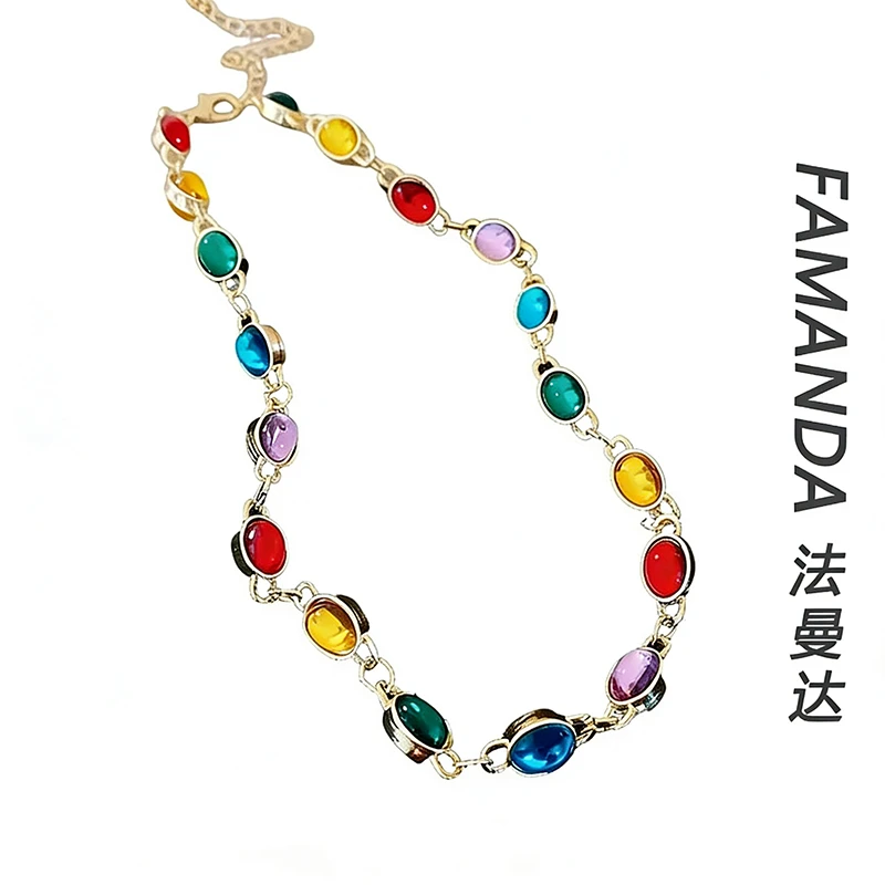 法曼达 铜合金琉璃项链 【彩虹小姐】时髦精彩色时尚百搭项链