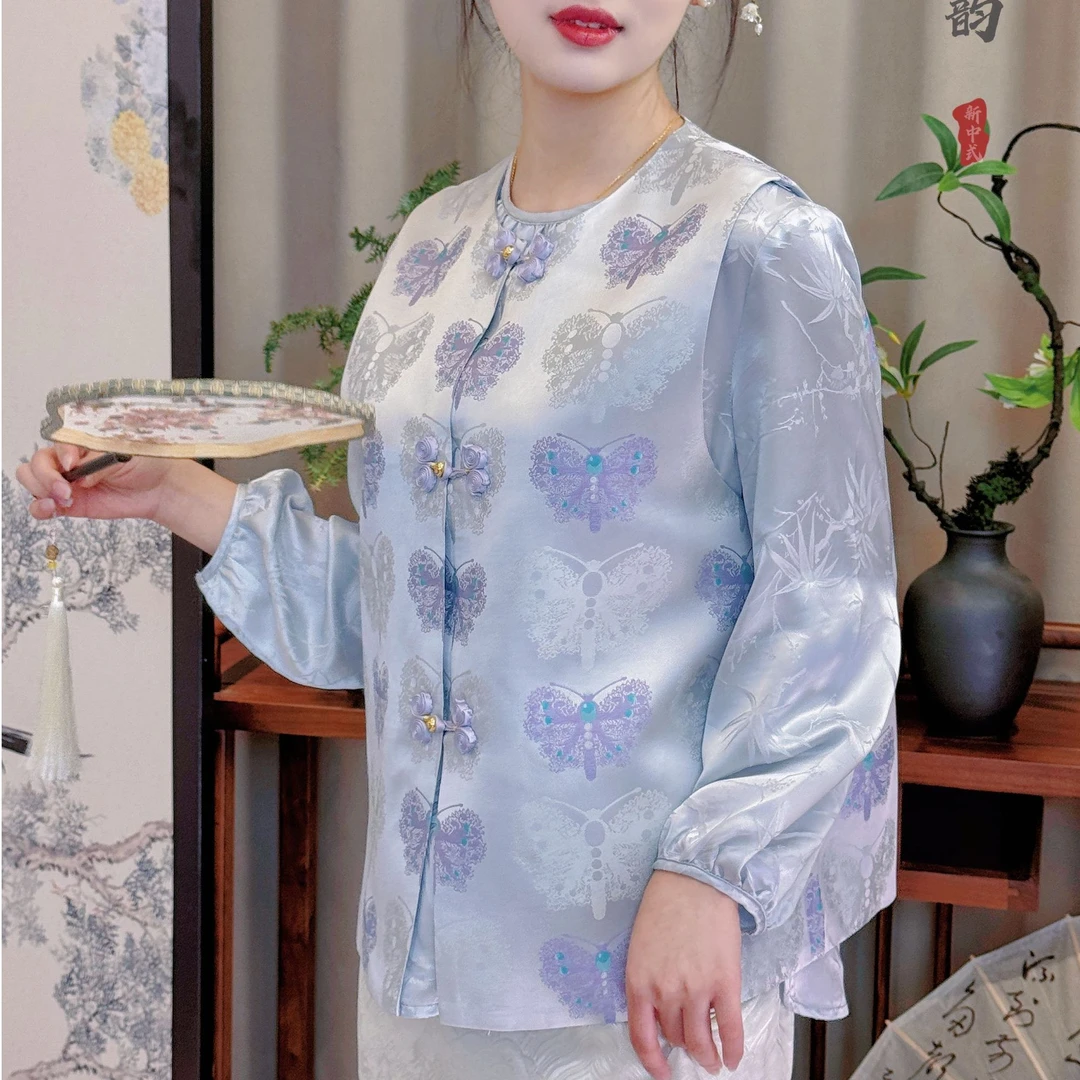 【流莹】紫蝴蝶老宋锦高定完美对花新中式马甲中长款2025春款