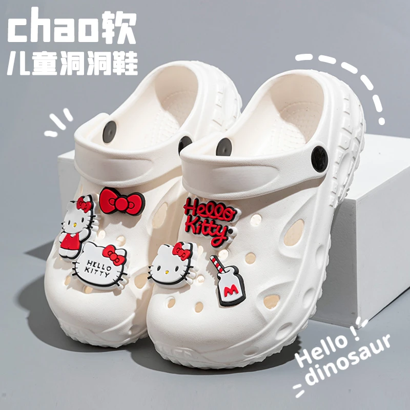 KT猫儿童洞洞鞋夏女童户外两穿防滑软底女孩包头鞋宝宝亲子沙滩鞋