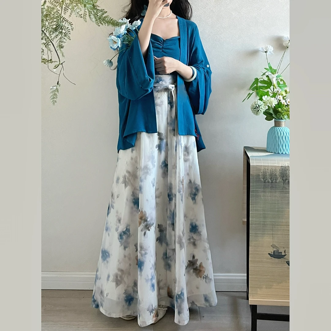 国风改良飞机袖中式通勤甜美古典八破群胖妹妹加大气质汉服套装