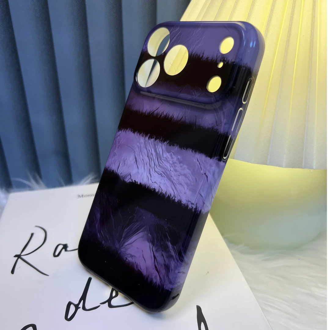 适用小米17PROmax苹果17pro手机壳华为/oppo韩系紫色条纹菲林软壳