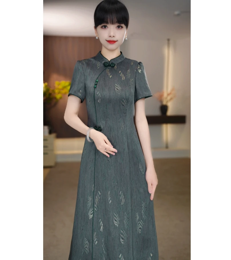 夏季新中式改良旗袍2025年新款妈妈装中长款显瘦连衣裙子26