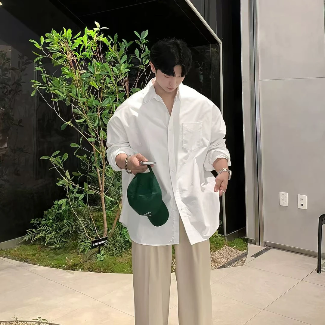 8235长袖日系尖领青年纯色dk衬衫白衬衣春秋嘻哈风