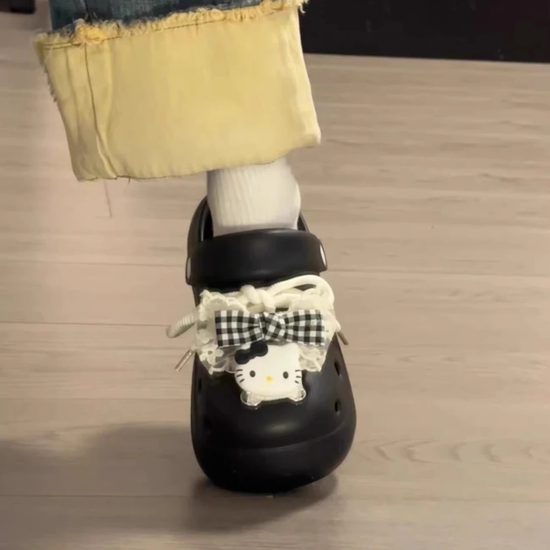 减龄少女感蝴蝶结厚底洞洞鞋女夏外穿2025新款凯蒂猫防滑包头凉拖