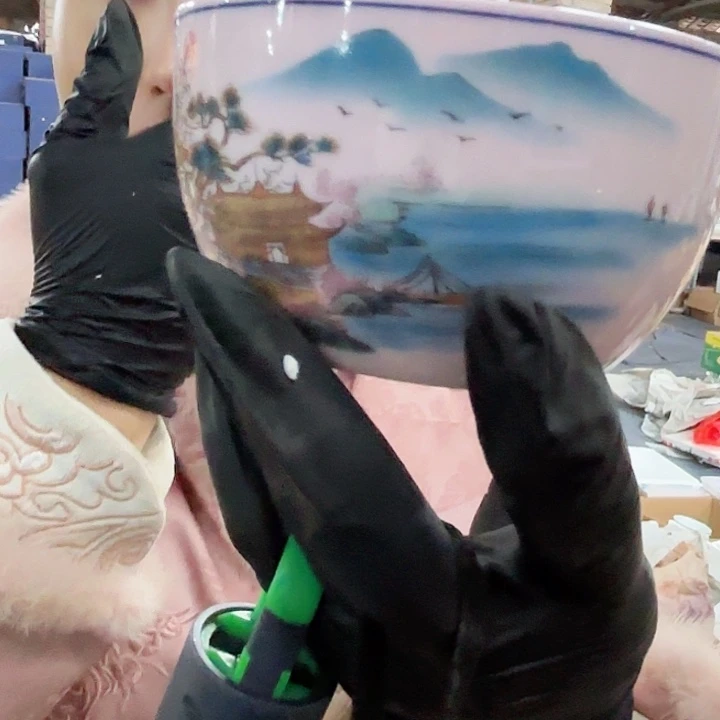 摆件陶景德镇高温陶瓷山水缸杯红希希