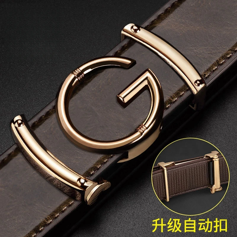 新款男士皮带真皮商务腰带男无牙自动扣奢侈品裤带潮流