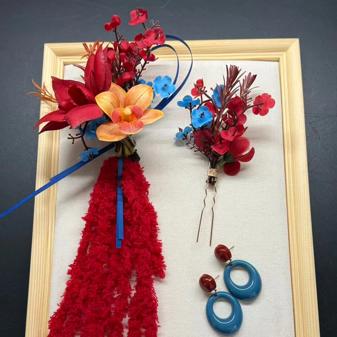 新款新中式晨袍旗袍造型气质发饰氛围感新娘复古花朵头饰配饰