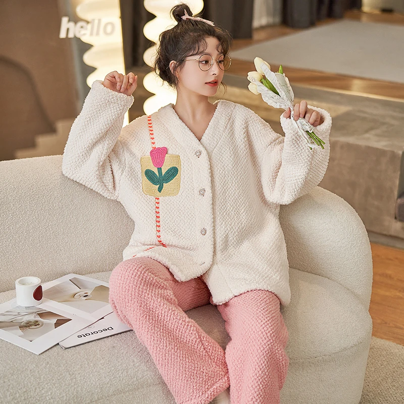 2025新春长裤长袖睡衣女简约宽松舒适两件套装睡衣可外穿家居服