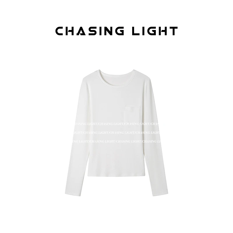 【CHASINGLIGHT】“懒人city”设计感纯色口袋圆领T恤 C1481