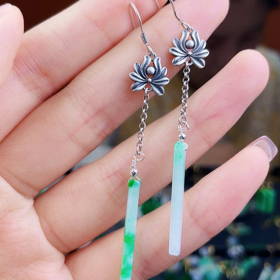 翡翠银S925镶嵌耳饰饰品