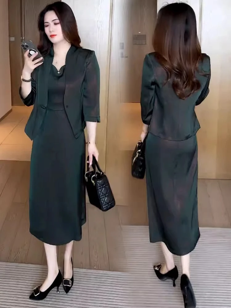 时尚高级感连衣裙套装女2025夏季新款短外套披肩搭配裙子两件套潮