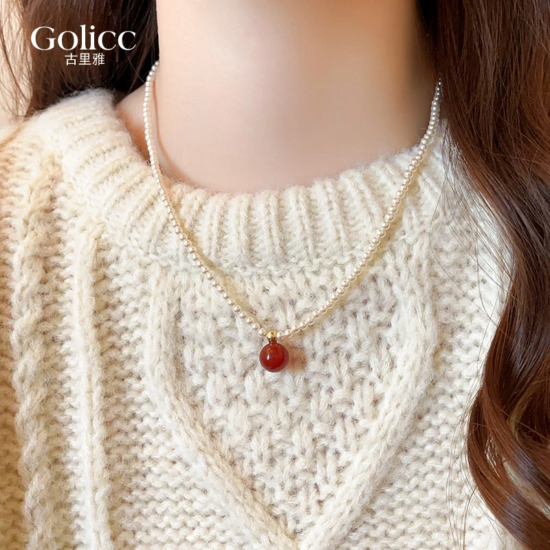 合金吊坠 贝珠项链女2025新款爆款吊坠高级感轻奢复古吊坠锁骨链