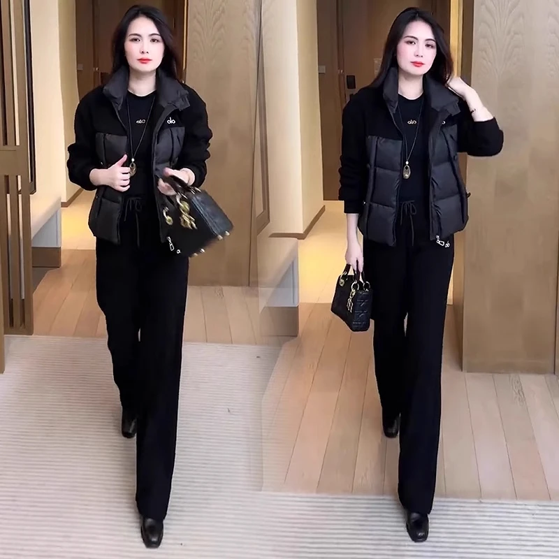 时尚棉服套装女冬季新款洋气显瘦加厚保暖棉衣外套阔腿裤两件套潮