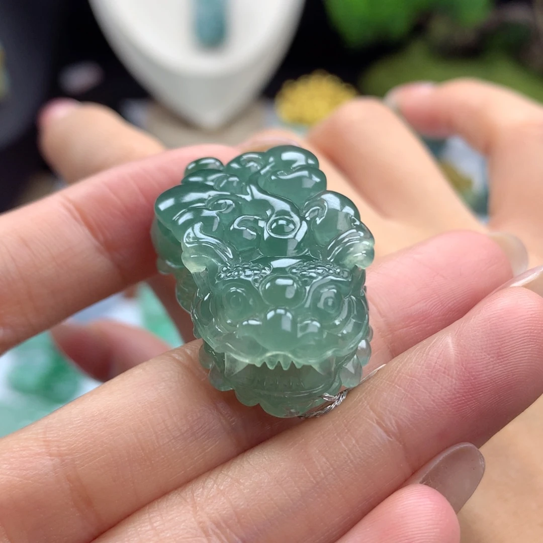 翡翠未镶嵌颈饰A4 湖水绿含珠貔貅