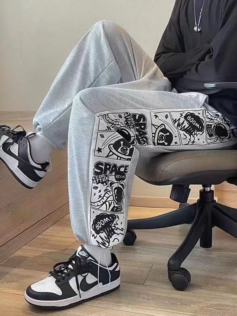 春季卫裤韩版ins长裤潮流系带直筒裤子拼接青春流行350