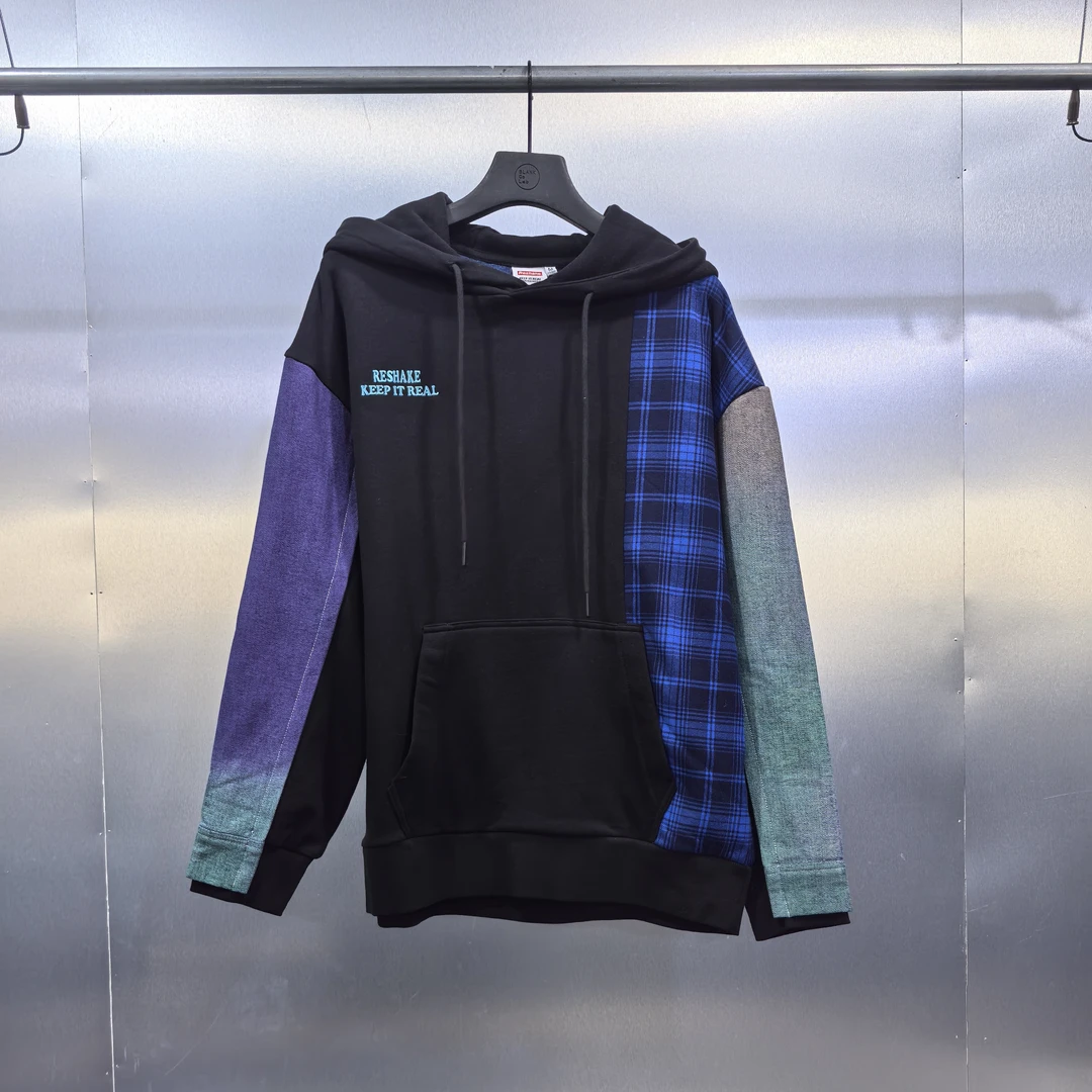 C05-120239-RES春秋款时尚复古拼接宽松百搭连帽卫衣