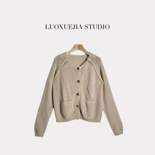 LXJ25044「自然之韵」艺术感圆领单排扣针织开衫