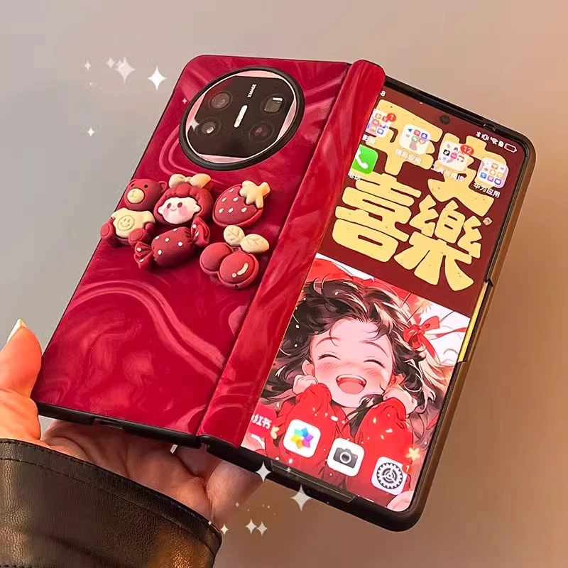 适用华为matex6手机壳matex5折叠屏新年红色平安喜乐壳膜一体保护