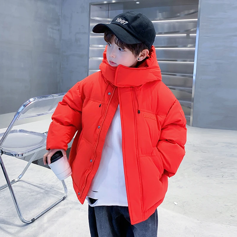 【现货现发】男童冬装短款红色过年羽绒服2025新款儿童冬季白鸭绒