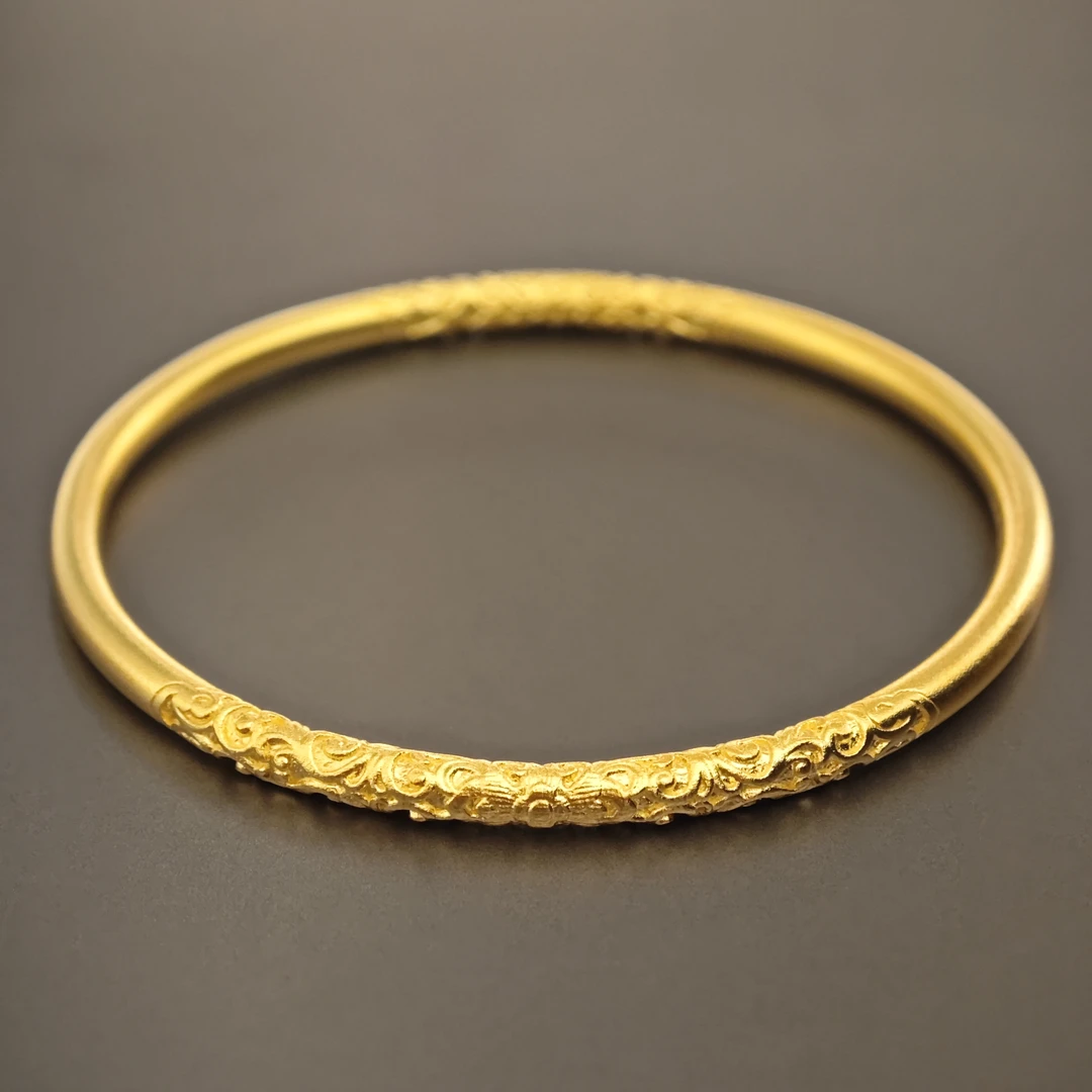 854/g！【古法卷草纹手镯】足金999传承古风国潮新中式水贝黄金直播