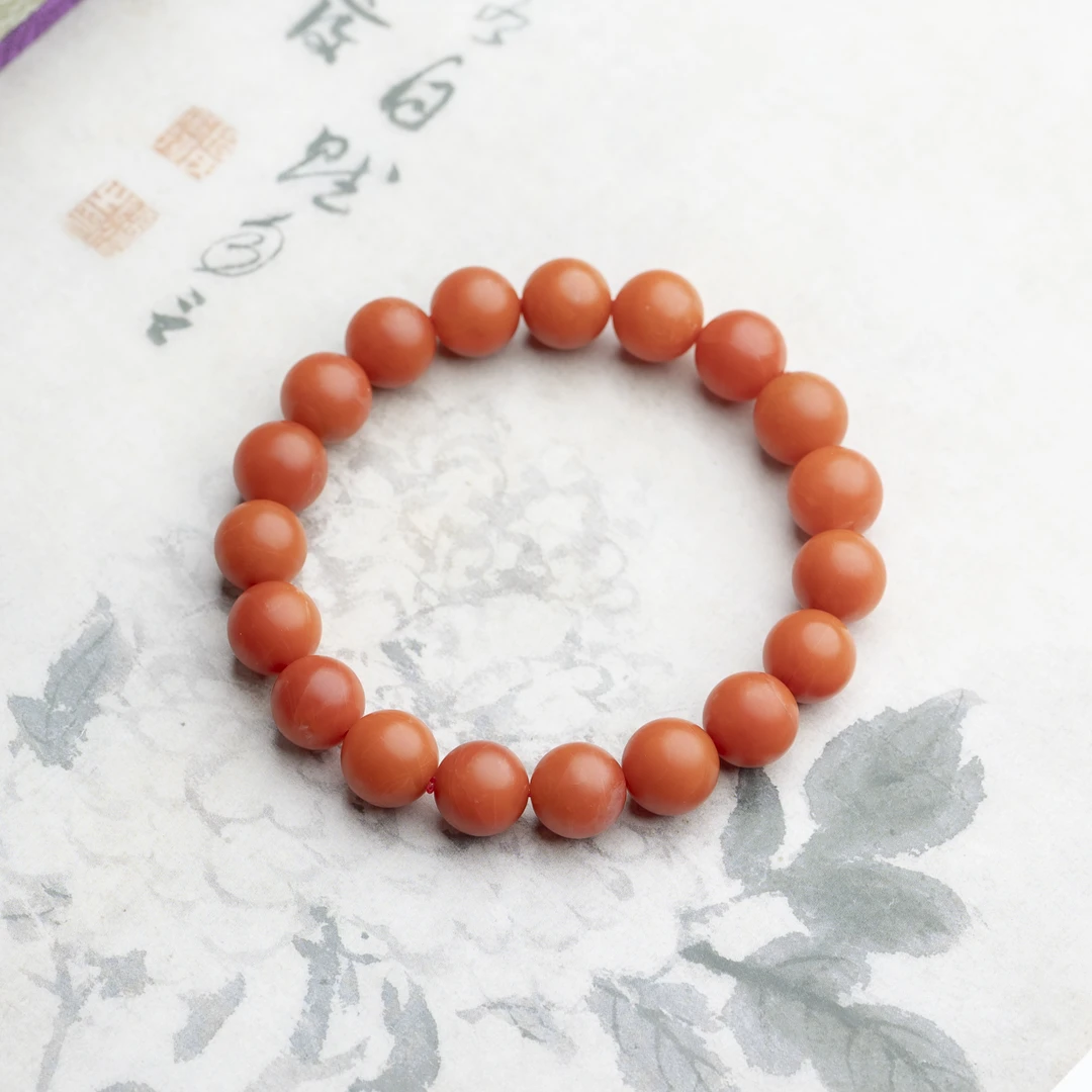 木欣欣南红10mm柿子红单圈安哥拉红文玩天然玉石红色系本命年饰品