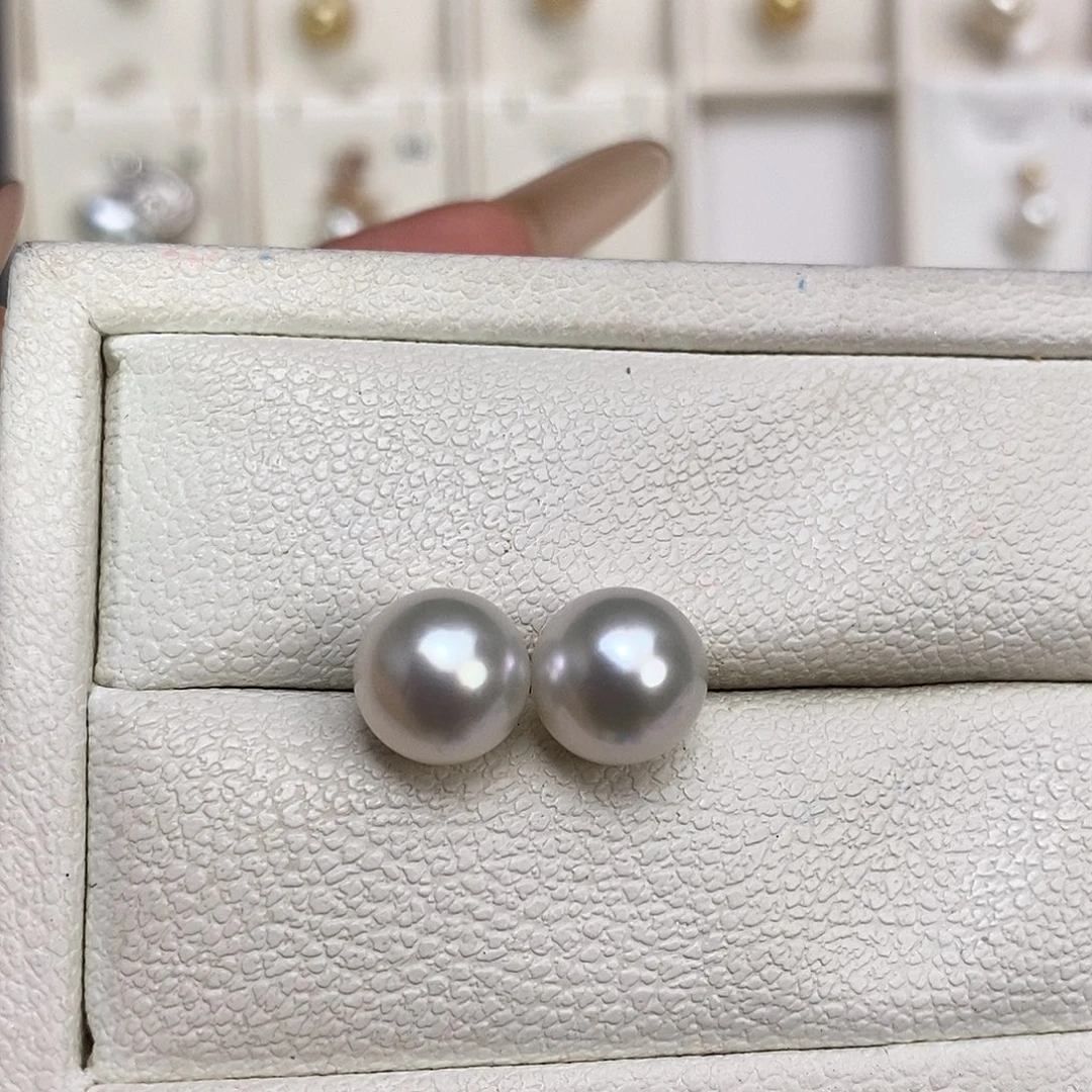 18K金镶嵌耳饰海水珍珠澳白10-11